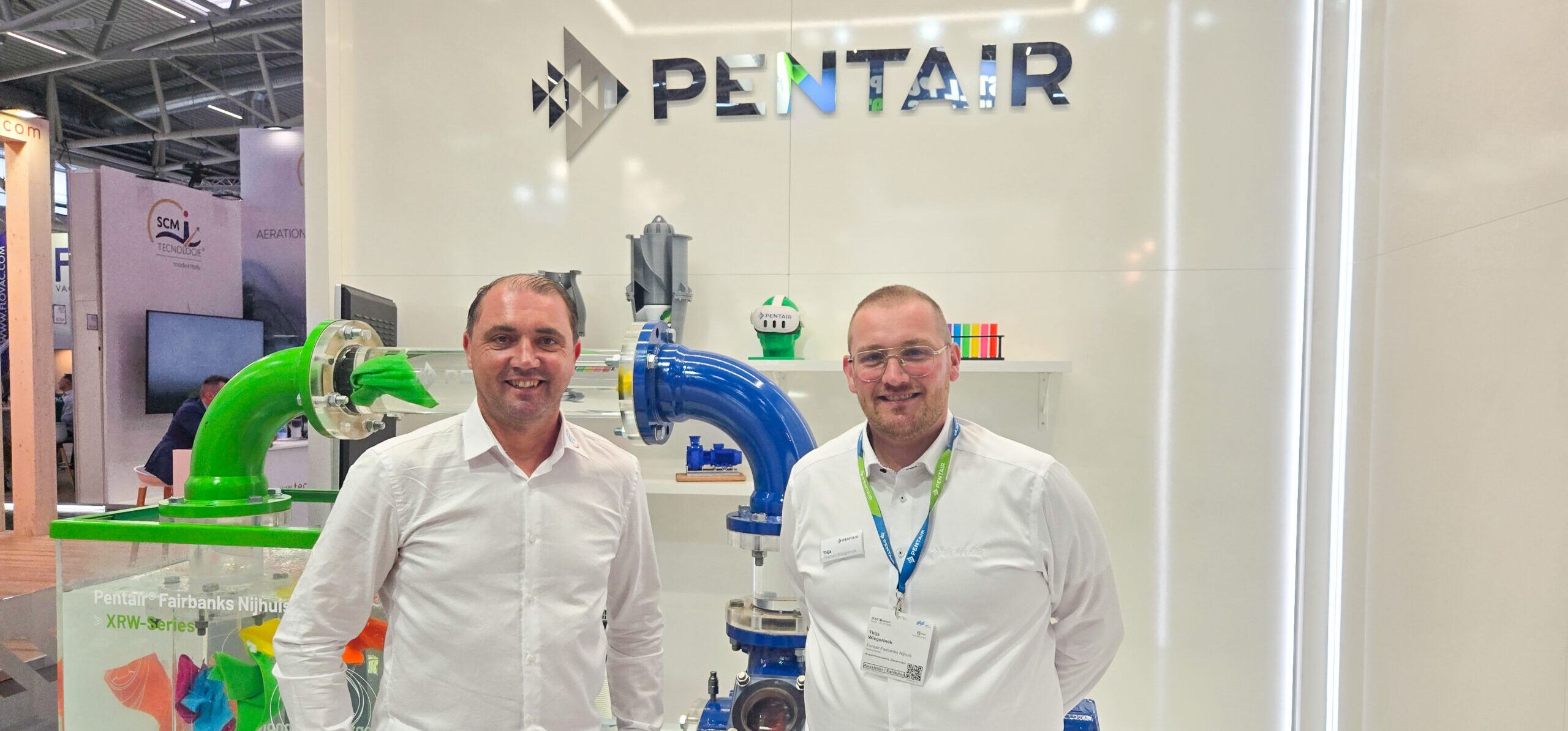 Foto mit Enrico Templin und Herrn Thijs Pasman von Pentair Fairbanks Nijhuis bei der IFAT Munich 2026
